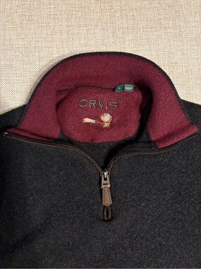 Orvis Kids Large Merino Wool Quarter Zip Sweater Black Fly Fishing